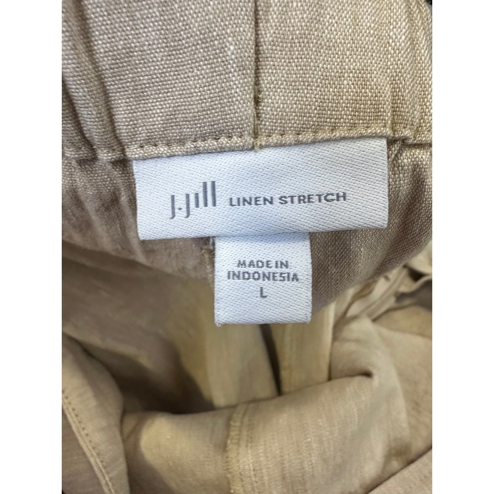 J Jill Stretch 100% Linen Pants Button Hem Ankle Tan Beige Coastal Travel Resort - Picture 7 of 12